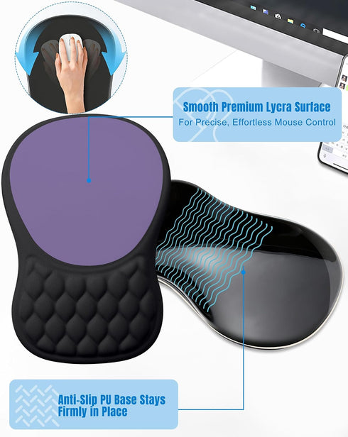 PVIPCZ Ergonomic Mouse Pad with Wrist Rest, Slope Design Memory Foam Support, Smooth Lycra Surface, Non-Slip PU Base