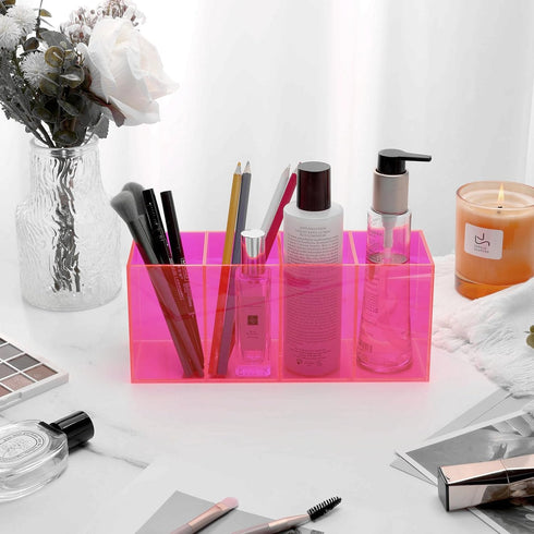 HappyDino Acrylic Pen Holder, Colored Pencil Cup Storage, Makeup Brush Holder, Thickened Version, Neon Pink