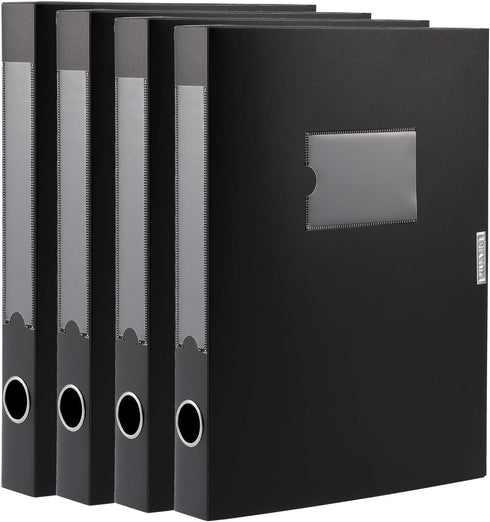 HUA JIE A4 Storage File Boxes, Plastic Archives Cases with Lid, Document Storage Filing Box for Office, Black (Pack of