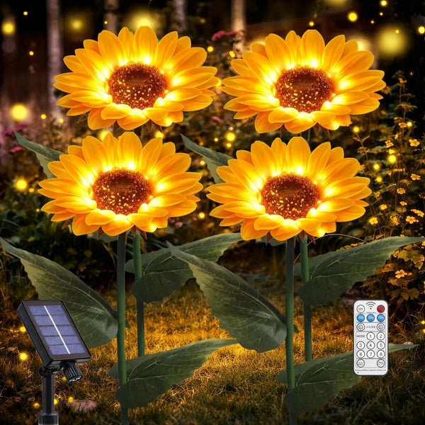 Solar Sunfower Lights Outdoor& Indoor-4 Pack Sunflower Lights with Remote, 8 Modes