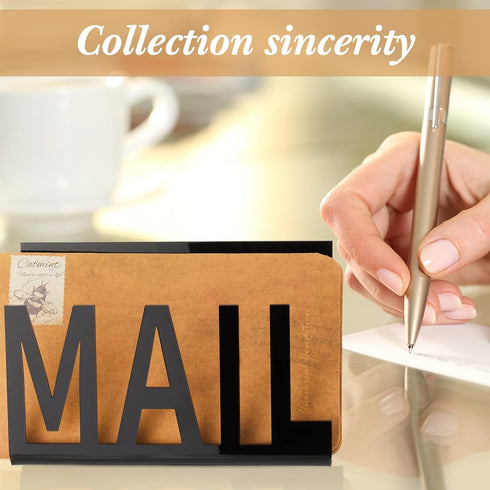 Desktop Mail Letter Holder, 3 Pieces Black Bills Organizer, Modern Cutout Envelope Design for Home Office