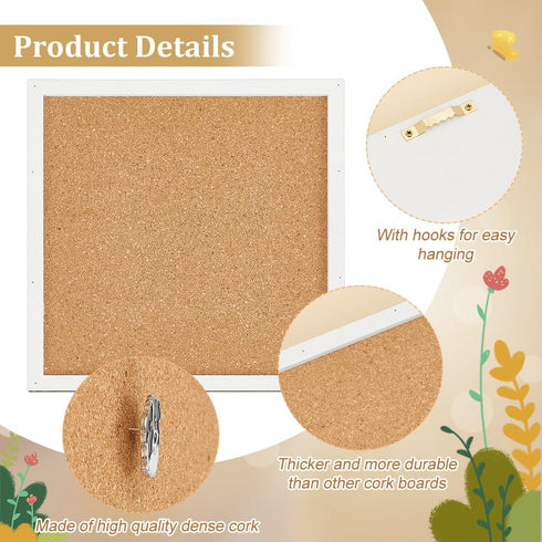 BENECREAT Pin Board Square Cork Board, 0.8inch Thick Wall Mounted for Brooch Storage, Office Home Decor