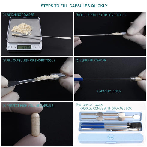 All Sizes Capsule Filling Machine Kit for Pill Filler # 000 00 0 1 2 3 4 5-11Piece Micro lab Spoons Spatula Tool for Gel Capsules Empty Quickly Fill Tray with Herb Powder Tamper Tools