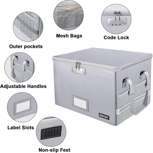 ENGPOW Fireproof Box with Lock, Collapsible Document Box with Zippers, Portable Home Office Safe for Hanging