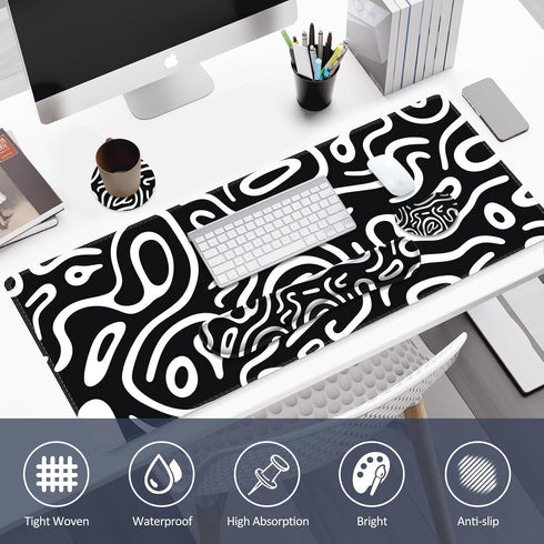 Large Gaming Mouse Pad Set: 4 in 1 Extended Desk Mat with Wrist Rest Pad, Non-Slip Protector for Home Office-Topographic