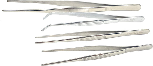 4Pcs 304 Stainless Steel Tweezers: 6" 7" 8" 10" with Precision Serrated Tips for Jewelry, Crafts, and Cooking.