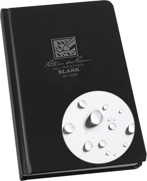 Rite in the Rain Weatherproof Hard Bound Cover Sketchbook, 4.75" x 7.5", Black Cover, Blank Pages