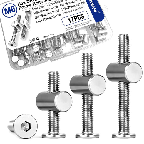 Usdrwam 16 Pcs Crib Screws and Barrel Nuts Replacement Set, M6 x 40/50/60/70/75