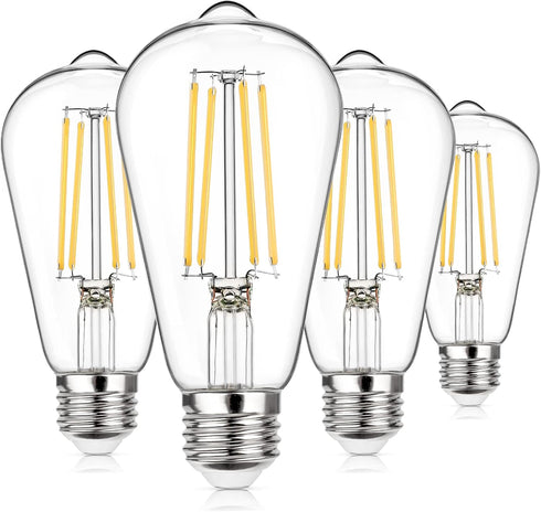 MAXvolador Dimmable Vintage LED Edison Bulb, 60W Equivalent, 6W 850 Lumens, Antique ST58 E26 Base, Pack of 4