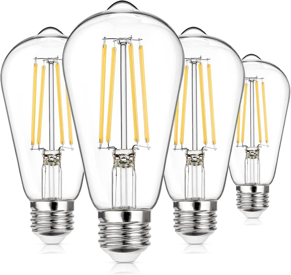 MAXvolador Dimmable Vintage LED Edison Bulb, 60W Equivalent, 6W 850 Lumens, Antique ST58 E26 Base, Pack of 4