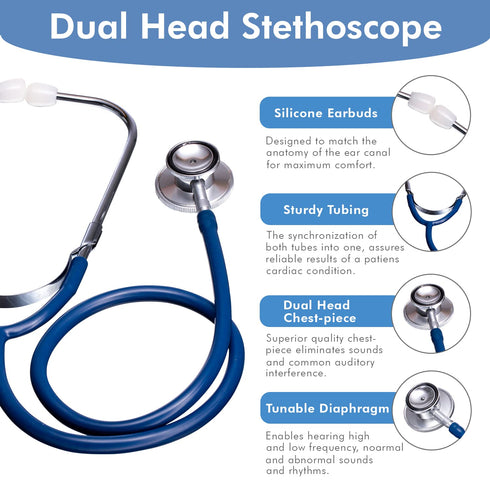 NOVAMEDIC 22-inch, Classic Blue Dual Head Stethoscope, Adult Size Stethoscope for Nurses, Doctors, ETMs, Nursing Homes