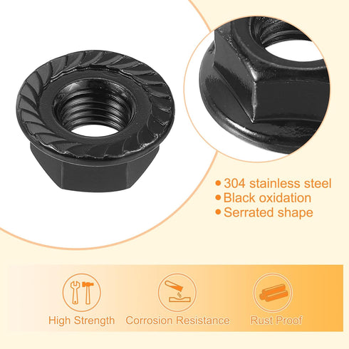 uxcell M12x1.5mm 20Pcs 304 Serrated Flange Hex Lock Nuts, Stainless Steel Non-Slip Metric Hexagon Flange Nut, Full
