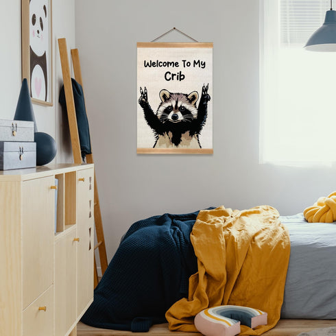 ZTGDA Welcome to My Crib Wall Art,Funny Raccoon Poster Durable Man Cave Wall Decor,Raccoon Canvas Hanging Sign