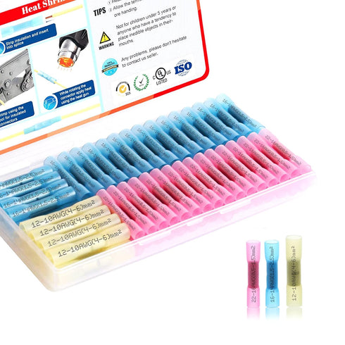 AIRIC Heat Shrink Butt Connectors Kit 22-10 AWG, 100 pcs Waterproof Crimp Splice Terminals for Auto Repair