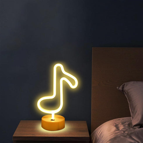 ENUOLI Music Notes Neon Lights with Base Warm White Decor Neon Sign Led Music Notes Night Light Wall Table Decor