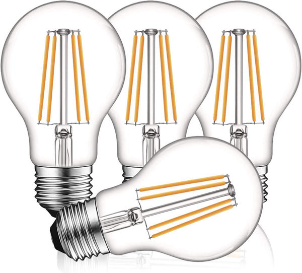 LUXRITE Vintage A19 LED Light Bulbs, 60W Equivalent, 2700K Warm White, 800 Lumens, E26 Base, 4 Pack, UL Listed
