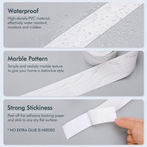 Kitchen & Bath Caulk Tape Sealant Strip, 1.5''x10.5FT PVC Self Adhesive Waterproof Decorative Tape for Toilet