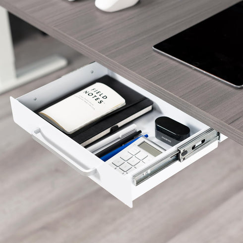 VIVO 13 Inch Under Desk Mounted Sliding Pull-out Drawer, Storage Organizer for Office Desk, Sit Stand Workstation, White