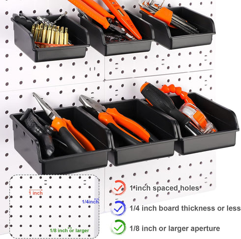 12 Pieces Pegboard Bins Kit, 3.5'' 5.5'' Plastic Storage Bins with Hooks for Organizing Hardware, Garage