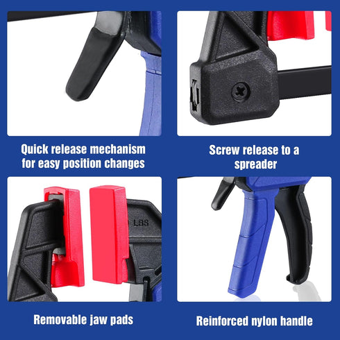 WORKPRO 6" Mini Bar Clamps for Woodworking, One-Handed Clamp/Spreader, Light-Duty Screw-Change F Clamp, 2PC