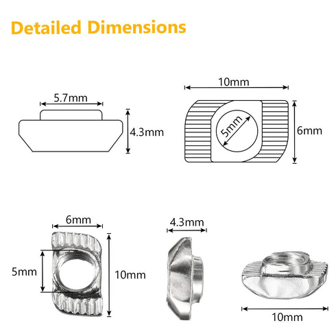 Hotop 150 Pieces 2020 Series T Slot Nuts, Hammer Head Fastener, Plated Carbon Steel Sliding M5 T Nuts