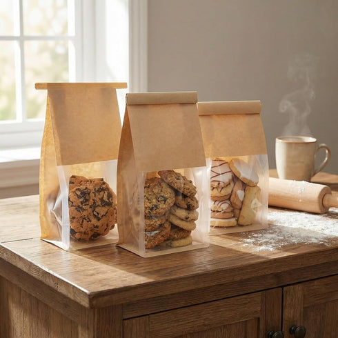 Tavira 70 Pack 11 5.1 3.9 Inches Bread Bags for Homemade Bread, x x Kraft Paper Bakery Bags with Tin Tie Tab Lock