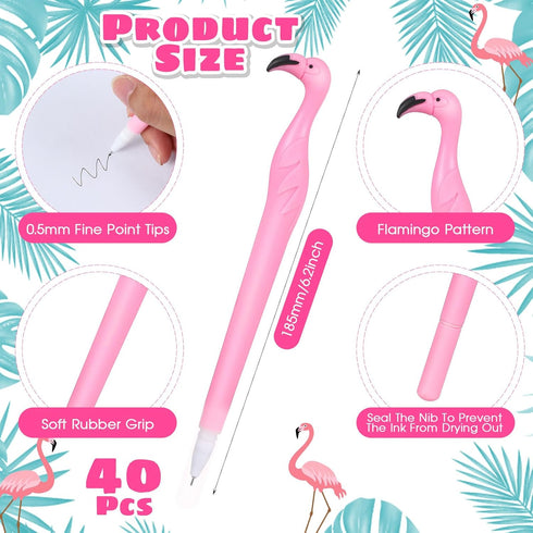 Fulmoon Cute Flamingo Pens Pink Flamingo Gift for Child Teacher Student Women Gel Ink Pens Gift Plastic Rubber Black Ink 0.5 mm Ballpoint Pen School Party Favors Supplies(40 Pcs) by Fulmoon