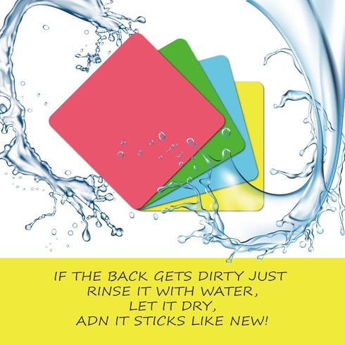 Dry Erase Sticky Notes, Reusable Label Stickers for Organizing Storage Bins, Removable & Washable (4"x4", 12 Sheets)