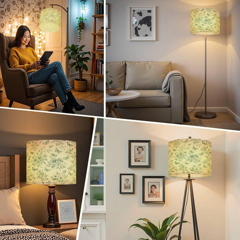 JCFANGALLERY 11" 11" 8.9" Seamless Boho Drum Lamp Shades - x x Vintage floral Wild Roses butterflies Green white Toile