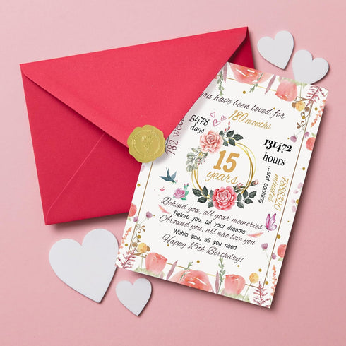 mmuue 15th 15th 15th 15 Sweet Birthday Card, Funny Birthday Gifts for Daughter Niece Granddaughter Sister, Lovely