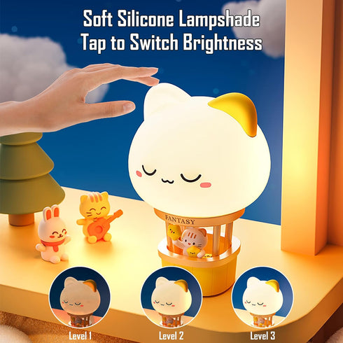 kvppvt 3 Hot Air Balloon Rechargeable Night Light, Safe Soft Silicone Material, Brightness Levels, Tap Control, Warm