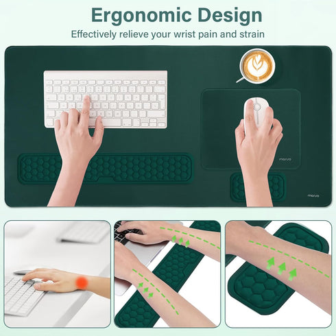 MOSISO Large Gaming Mouse Pad & Massage Keyboard Wrist Rest Set, Ergonomic Non-Slip Base for Home Office, Peacock Green