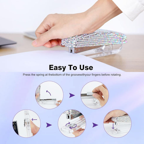 Pasted Diamond Crystal Handmade Bling Stapler for Office, School, or Home (White & AB)