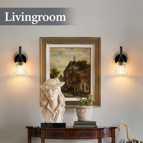 1-Light Kitchen(E26 Black Wall Light,Bathroom Wall Sconce Modern Sconce Light Indoor with Textured Glass