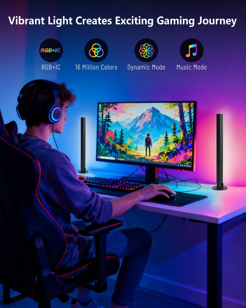 YULINKCO 16-Inch Smart RGB+IC LED Light Bar for Room, TV LED Backlight with Music Sync, Gaming Ambient Lighting
