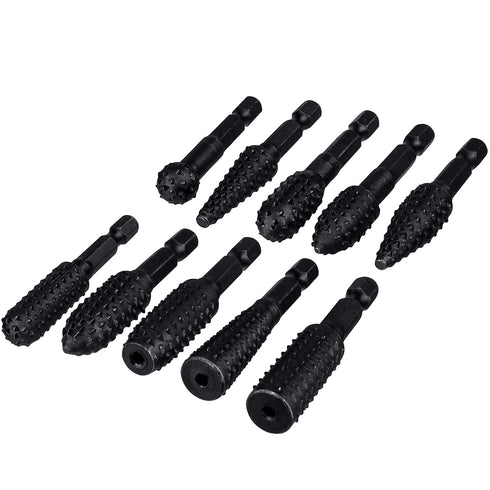Yakamoz 10Pcs 1/4 Inch Hex Shank Rotary Rasp File Set - Wood Carving Burrs Drill Bits for Wood Polishing