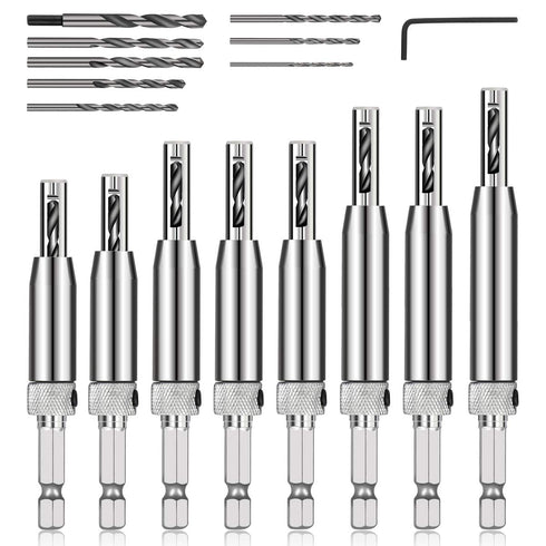 COMOWARE 17pcs VIX Bits Self Centering Drill Bit Set, 1/4" Hex Shank for Woodworking Window Door Hinge
