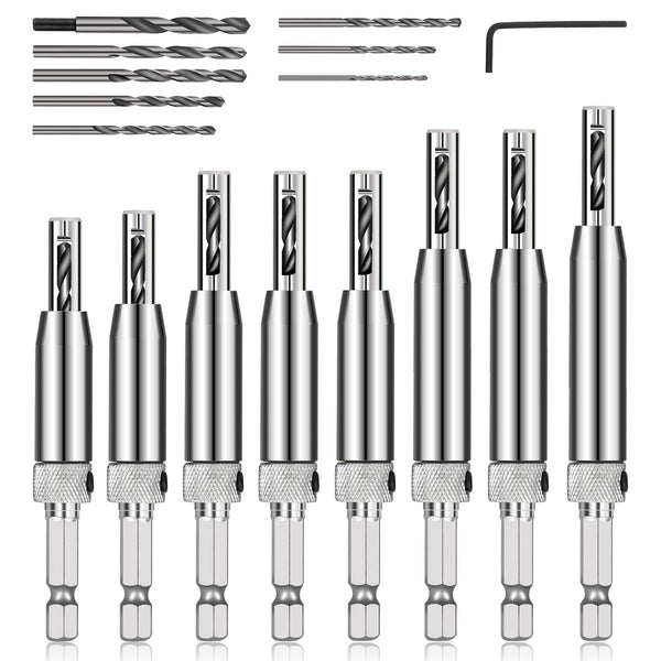COMOWARE 17pcs VIX Bits Self Centering Drill Bit Set, 1/4" Hex Shank for Woodworking Window Door Hinge