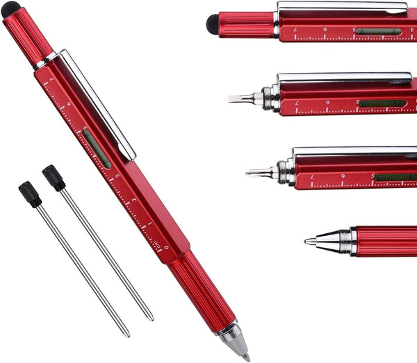 Useful Gadgets Business Gift, 6 in 1 Silver Tool Pen with Ruler, Level Gauge, Ballpoint Pen, Stylus, 2 Screw Drivers