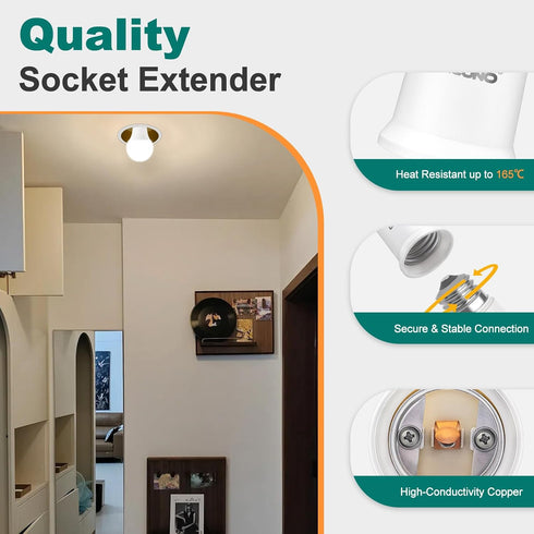 E26 E26 Bulb 5CM/1.97 Inch 200W, Bulb 2 DiCUNO Socket Extender, Standard Medium Base Lamp Socket Adapter of Extension