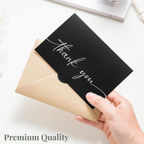 Pack 20 4x6 Inches Bulk of Thank You Cards with Envelopes & Stickers, Black Thank You Cards - Suitable for Business