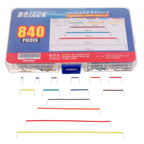 BOJACK 14 Values 840 pcs Solderless Flexible Breadboard Connecting Line Cables, Breadboard Jumper Wires Kit