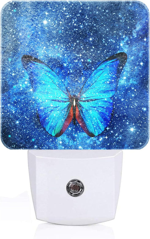 FSHVQKD Stars Shining and Blue Butterflies Night Light,Plug-in Night Lights with Dusk-to-Dawn Sensor