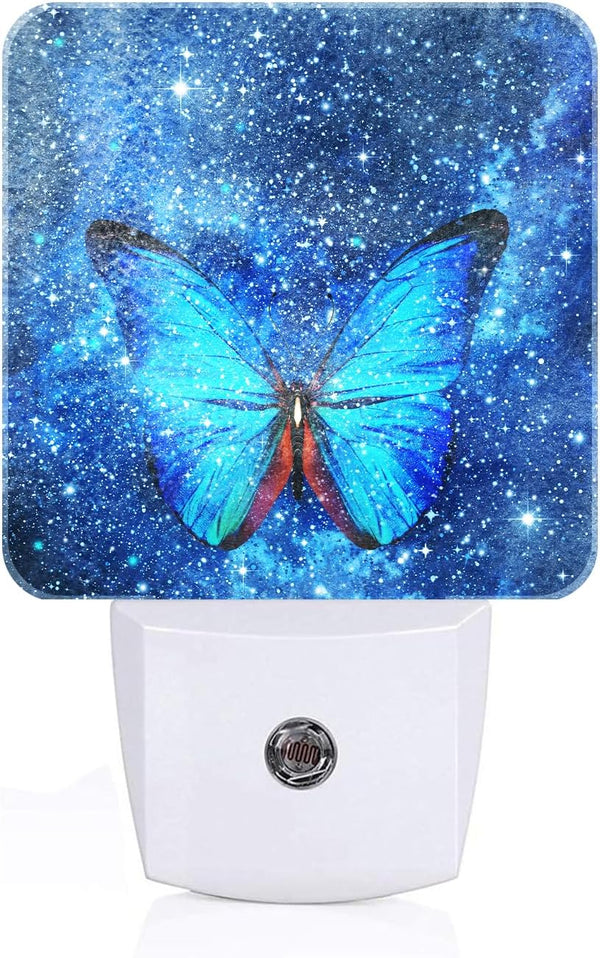 FSHVQKD Stars Shining and Blue Butterflies Night Light,Plug-in Night Lights with Dusk-to-Dawn Sensor