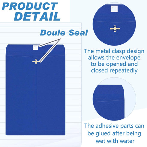 Geyee 100 Pcs Clasp Envelopes, 10 x 13 Inch Navy Blue Gummed Mailing Envelopes for Home Office Business Supplies