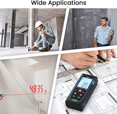 Bauihr Laser Measure, 165ft Distance Meter, Portable Tool, 2 Bubble Levels, Large Backlit LCD Display