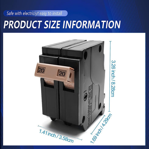 220 2-Pole 20-Amp Circuit Breaker, Type 3/4-Inch Plug-On, Thermal Magnetic Protection, 120/240V