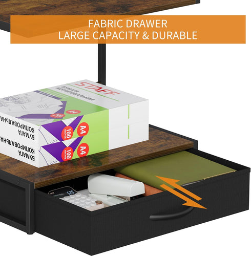 VYUOL Printer Stand with Storage for Desk, with Fabric Drawer Desktop Printer Stand Shelf Organzier for Home Office