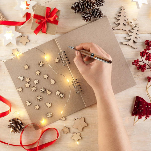 Wood Ballpoint Pen Set - 2 Pack, Fancy Wooden Pens and Rollerball Pen with 4 Extra Ink Refills