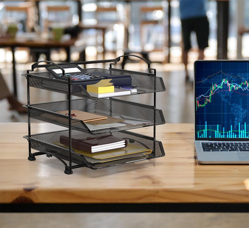 Simple Houseware 3 Tier Stackable Desktop Document Letter Tray Organizer, Black